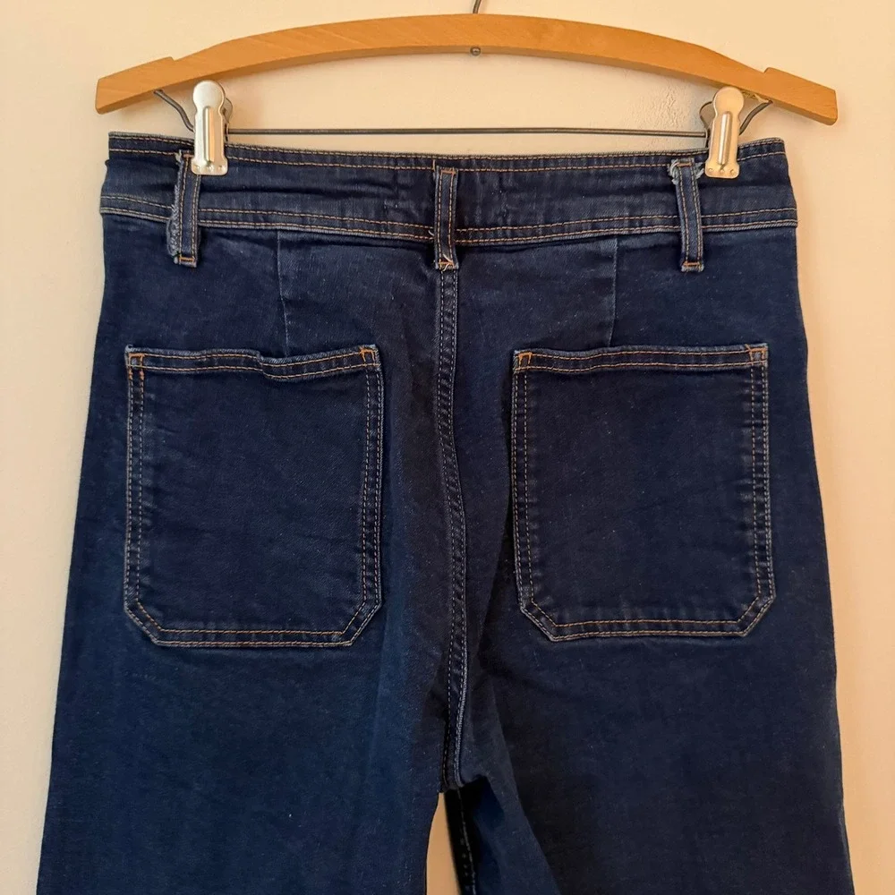 Zara The Patch Pockets Marine Straight Jeans Dark Wash Size US 8 - Picture 6 of 11